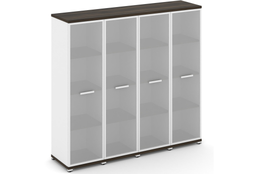 Шкаф четыре узкие секции 4 ниши (4 фасада стекло белое матовое в раме, 4 ниши) Динен, цвет дуб мали-белый