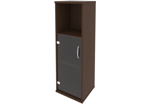 Шкаф средний узкий со стеклом и полкой левый, цвет венге