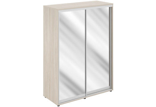 Шкаф-купе высокий с полками и штангой 2 зеркала с задней стенкой ЛДСП Индиго Вуд, цвет светлый дуб