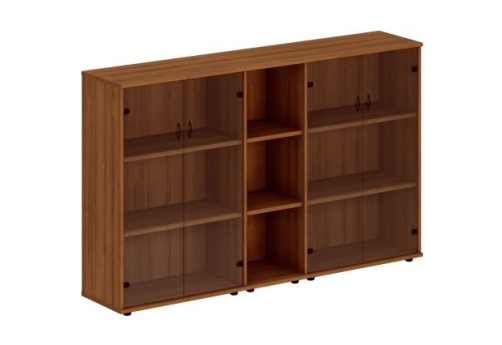 Шкаф комбинированный средний (со стеклом + стеллаж узкий + со стеклом) Мансберг, цвет орех