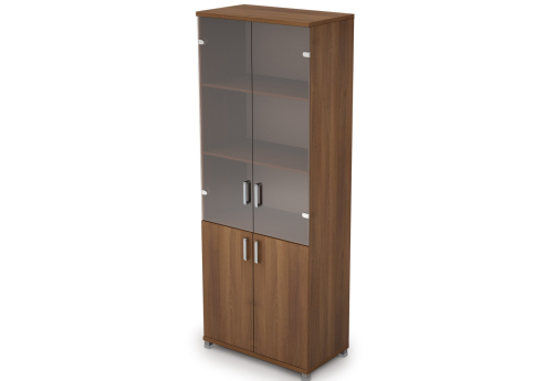 Шкаф высокий широкий (3 полки под стеклом) Деко, цвет шамони темный