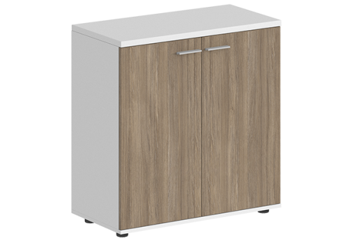 Шкаф низкий 2 двери с задней стенкой HDF Индиго Вуд, цвет белый + дуб темный