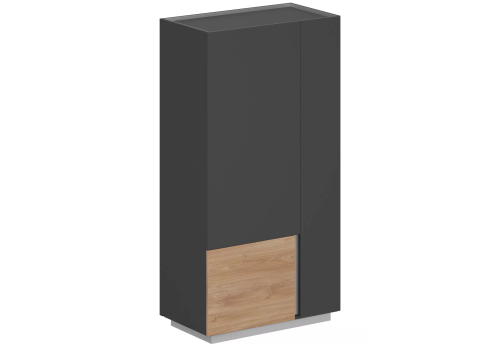 Шкаф (3 ящика, 2 распашных фасада + продольная штанга) левый, цвет оникс серый + гикори