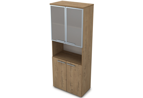 Шкаф комбинированный со стеклом в раме и нишей Платинум Персонал, цвет тиковое дерево