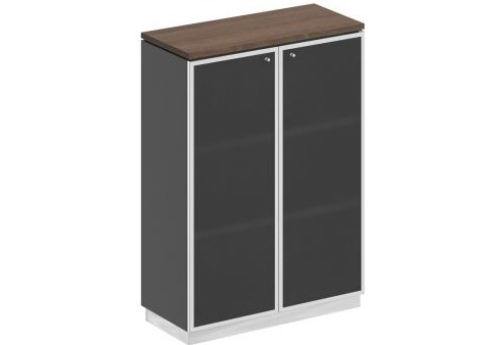 Шкаф для документов средний стекло в раме Римини, цвет дуб темный + антрацит