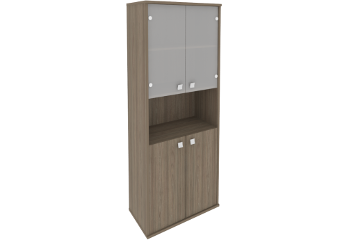 Шкаф высокий широкий с нишей (2 полки под стеклом), цвет вяз