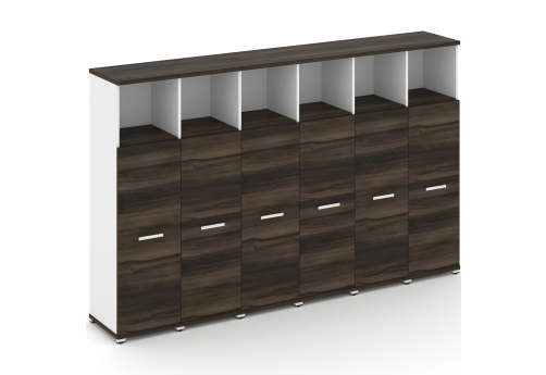 Шкаф шесть узких секций 4 ниши (6 фасадов ЛДСП, 3 ниши) Динен, цвет дуб мали-белый