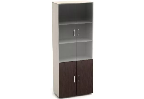 Шкаф высокий со стеклом, цвет венге + дуб молочный