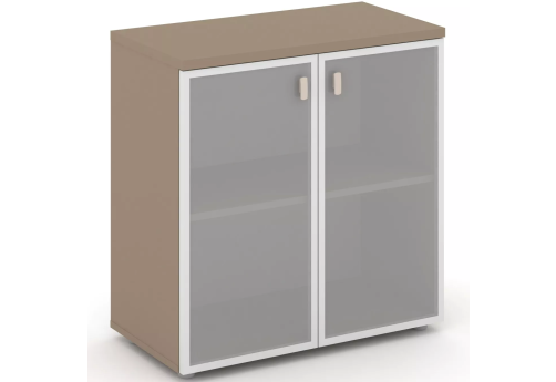 Шкаф низкий широкий со стеклом в раме, цвет латте
