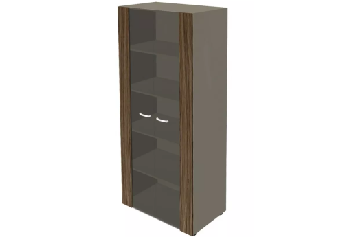 Шкаф высокий со стеклянными фасадами, цвет темный мокко