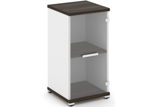 Шкаф одна узкая секция 2 ниши (фасад стекло прозрачное, 2 ниши) Динен, цвет дуб мали-белый