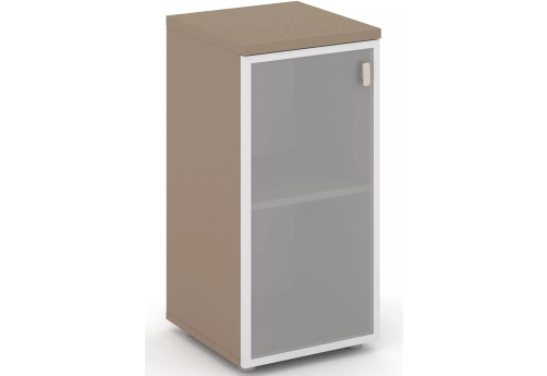 Шкаф низкий узкий со стеклом в раме левый, цвет латте