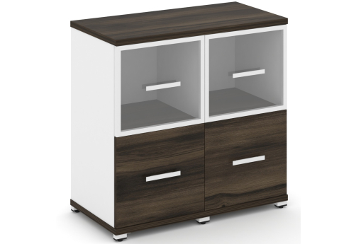 Шкаф две узкие секции 2 ниши (2 фасада ЛДСП, 1 ниша + 2 фасада стекло прозрачное в раме, 1 ниша) Динен, цвет дуб мали-белый