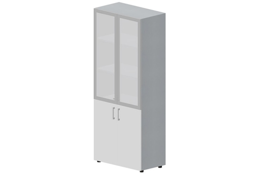 Шкаф высокий (3 полки под матовым стеклом в раме) Киви, цвет белый