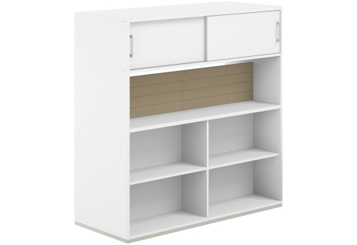 Стеллаж-комбо 2-сторонний с антресолью с экраном тканевым низким Фламинго, цвет белый + бежевый