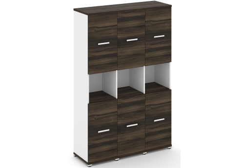 Шкаф три узкие секции 5 ниш (6 фасадов ЛДСП, 2 ниши) Динен, цвет дуб мали-белый