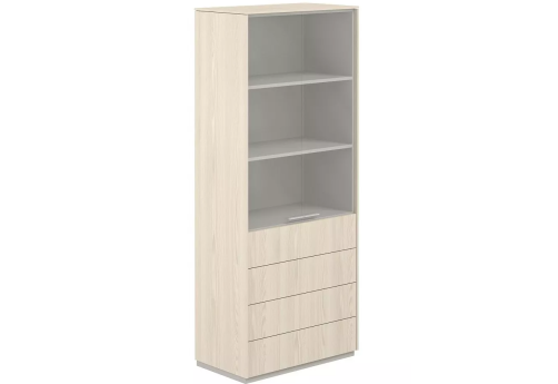 Шкаф высокий со стеклом и ящиками, цвет ясень