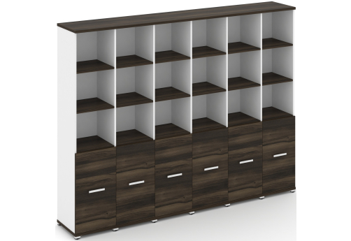 Шкаф шесть узких секций 5 ниш (6 фасадов ЛДСП, 2 ниши) Динен, цвет дуб мали-белый