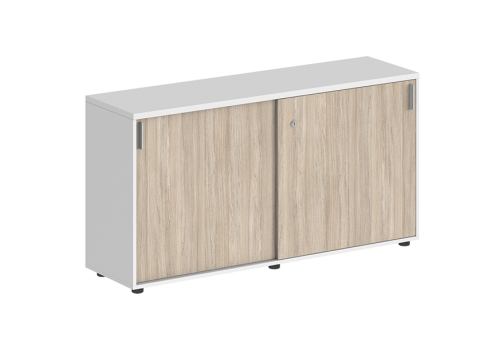 Шкаф-купе низкий с замком Индиго Вуд, цвет белый + дуб светлый