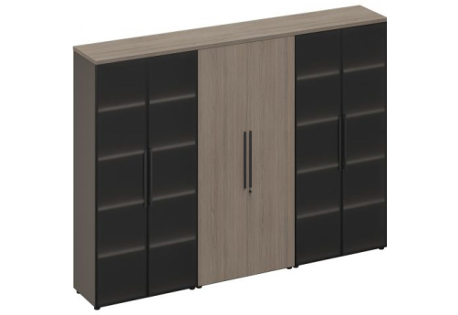 Шкаф комбинированный с высокими дверьми (стекло-одежда-стекло) Британия, цвет дуб + серый