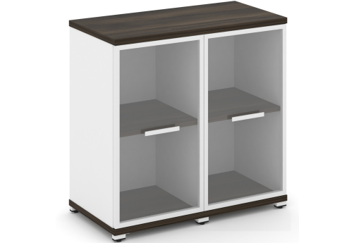 Шкаф две узкие секции 2 ниши (2 фасада стекло прозрачное в раме, 2 ниши) Динен, цвет дуб мали-белый