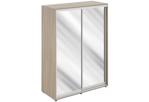 Шкаф-купе высокий с полками и штангой 2 зеркала с задней стенкой ЛДСП Индиго Вуд, цвет темный дуб