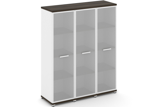 Шкаф три узкие секции 4 ниши (3 фасада стекло белое матовое в раме, 4 ниши) Динен, цвет дуб мали-белый