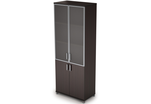 Шкаф высокий широкий (3 полки под стеклом в раме) Деко, цвет венге