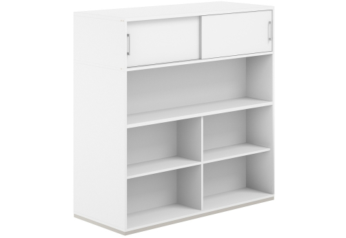 Стеллаж-комбо 2-сторонний с антресолью с экраном ЛДСП Фламинго, цвет белый