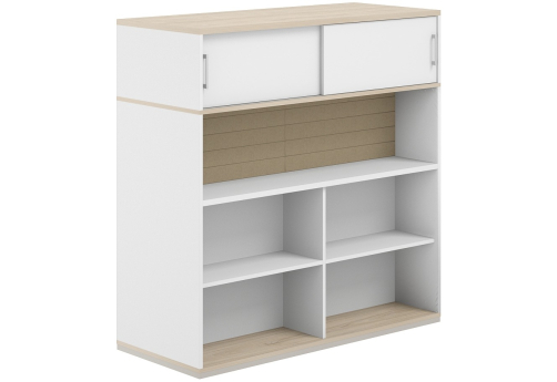 Стеллаж-комбо 2-сторонний с антресолью с экраном тканевым высоким Фламинго, цвет белый + акация + бежевый