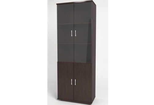 Шкаф высокий широкий со стеклом, цвет венге