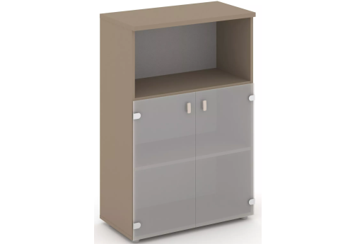 Шкаф средний широкий со стеклом (1 открытая полка), цвет латте