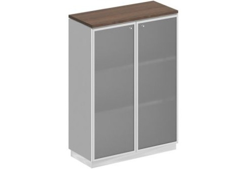 Шкаф для документов средний стекло в раме Римини, цвет дуб темный + белый