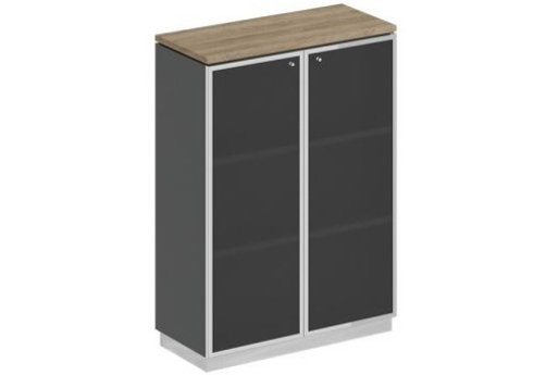 Шкаф для документов средний стекло в раме Римини, цвет дуб светлый + антрацит