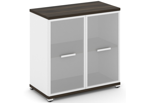 Шкаф одна широкая секция 2 ниши (2 фасада стекло белое матовое в раме, 2 ниши) Динен, цвет дуб мали-белый