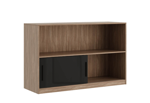 Стеллаж низкий с глянцевым фасадом Виенсо, цвет дуб + черный