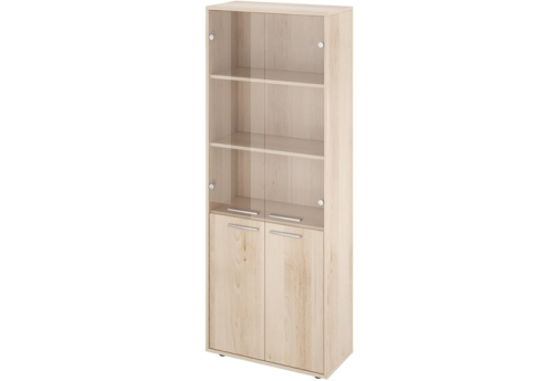 Шкаф высокий широкий (3 полки под стеклом), цвет бук перламутр