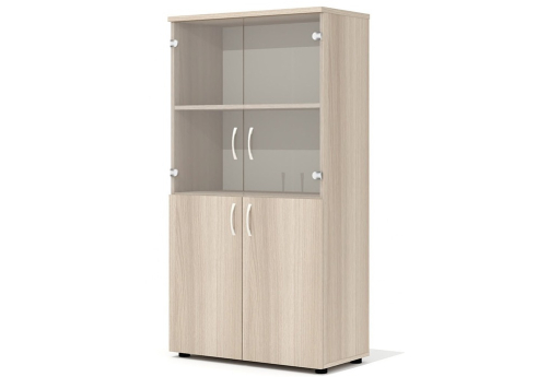 Шкаф средний широкий (2 низкие двери, со стеклом) Колибри, цвет ясень шимо