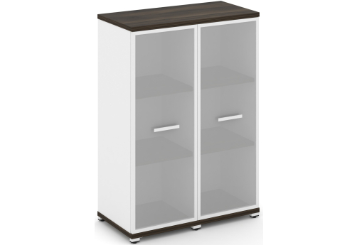 Шкаф две узкие секции 3 ниши (2 фасада стекло белое матовое в раме, 3 ниши) Динен, цвет дуб мали-белый