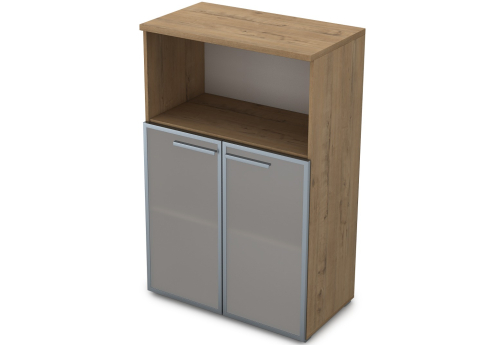 Шкаф средний со стеклом в раме (1 открытая полка) Платинум Персонал, цвет тиковое дерево