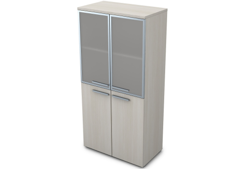 Шкаф средний (2 полки под стеклом в раме) Платинум Персонал, цвет слоновая кость