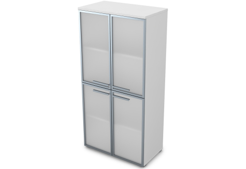 Шкаф средний со стеклом в раме Платинум Персонал, цвет белый премиум