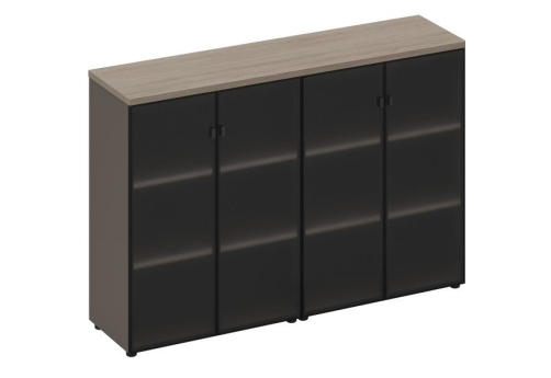 Шкаф средний для документов со стеклянными дверями (стенка из 2 шкафов) Британия, цвет дуб + серый