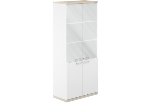 Шкаф 5 уровней со стеклом Фламинго, цвет белый + акация