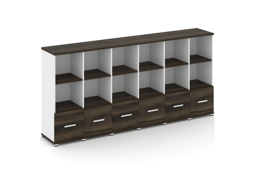 Шкаф шесть узких секций 3 ниши (6 фасадов ЛДСП, 1 ниша) Динен, цвет дуб мали-белый