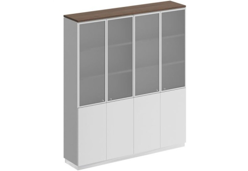 Шкаф для документов со стеклом Римини, цвет дуб темный + белый + белый