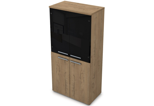 Шкаф средний (2 полки под стеклом черный глянец) Платинум Персонал, цвет тиковое дерево