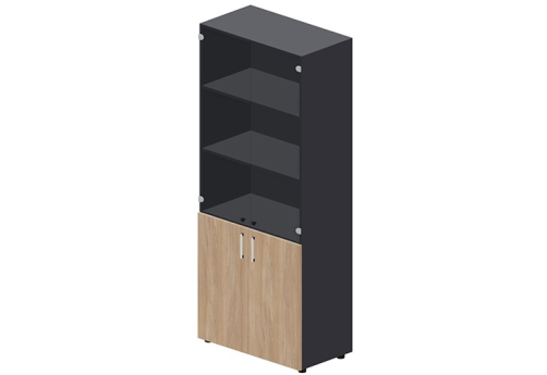 Шкаф высокий (3 полки под тонированным стеклом) Кристо Директ, цвет светлый дуб + антрацит