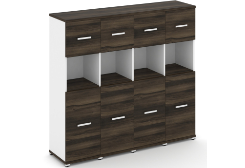 Шкаф четыре узкие секции 4 ниши (4 фасада ЛДСП, 2 ниши + 4 фасада ЛДСП, 1 ниша) Динен, цвет дуб мали-белый