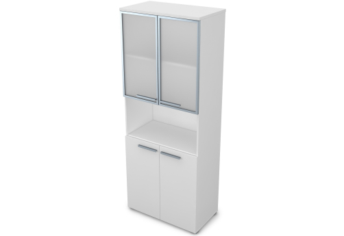 Шкаф комбинированный со стеклом в раме и нишей Платинум Персонал, цвет белый премиум